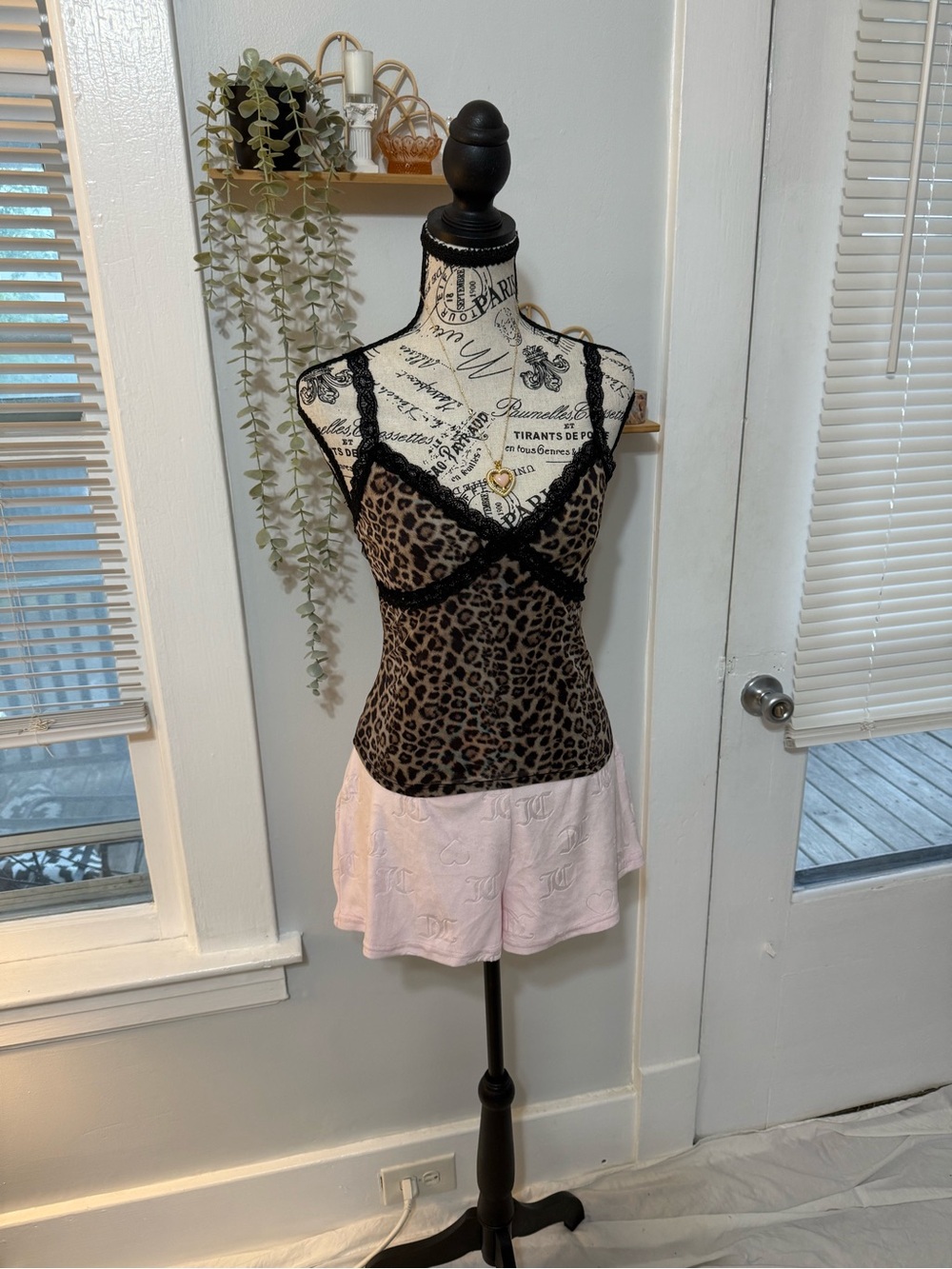 Leopard Lace-Trim Cami Tank Top in Brown